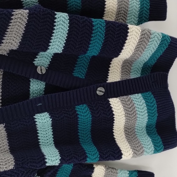 Falls Creek blue green color block stripe button cardigan sweater large XL - Picture 3 of 9